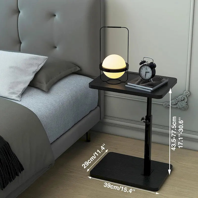 Table d'appoint en C réglable avec pivotement à 360° et fente pour téléphone pour canapé/lit