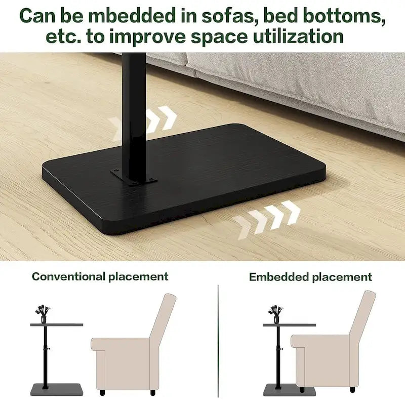 Table d'appoint en C réglable avec pivotement à 360° et fente pour téléphone pour canapé/lit