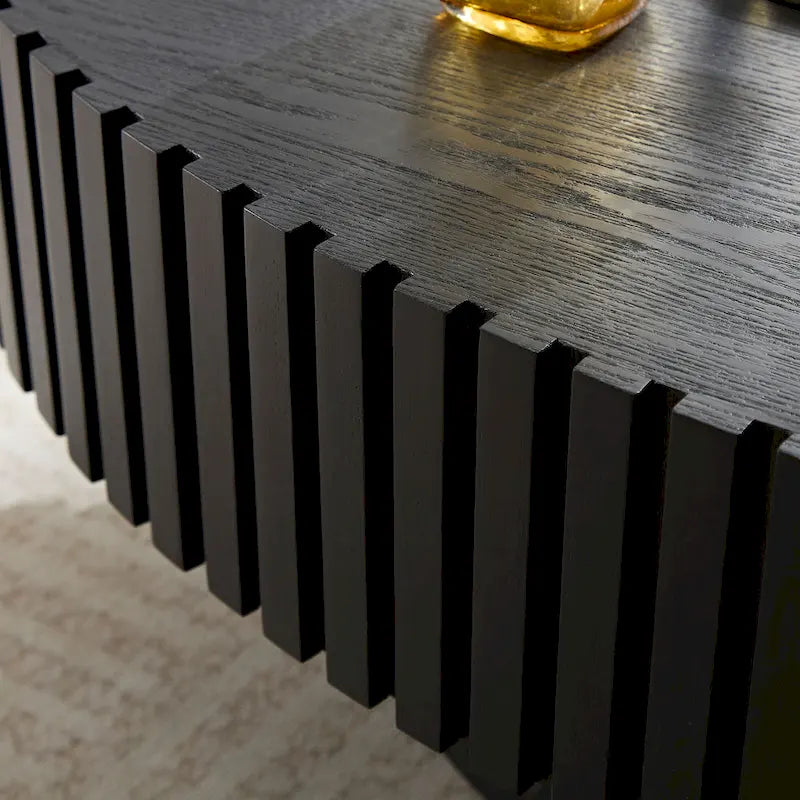 43,7 Table basse ovale moderne avec base robuste, sculptures en bois massif, conception en grain de bois, adaptée au salon et à la chambre