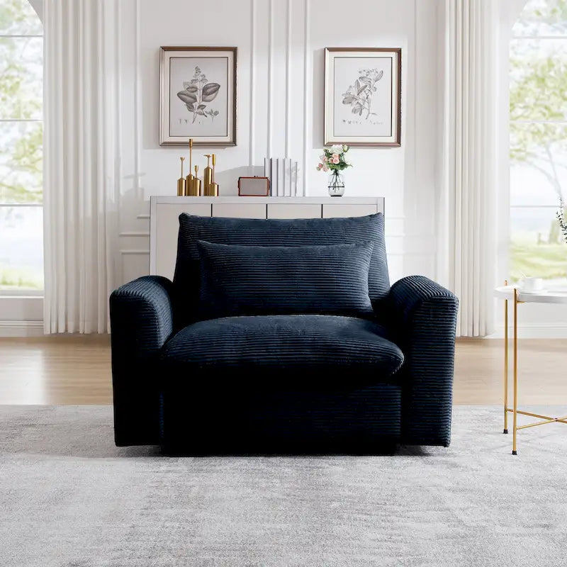 Fauteuil une place en velours côtelé avec coussin lombaire