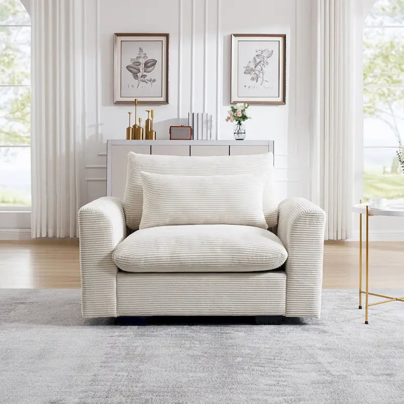Corduroy Deep Seat Single Sofa with Lumbar Pillow
