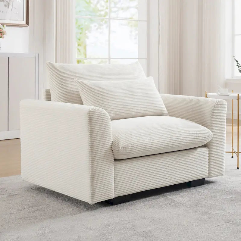 Fauteuil une place en velours côtelé avec coussin lombaire