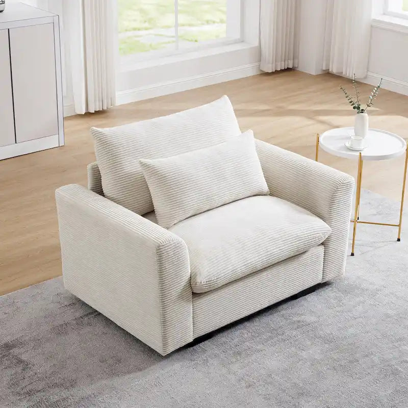 Fauteuil une place en velours côtelé avec coussin lombaire