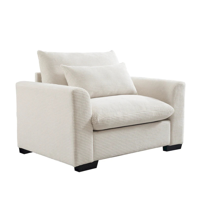 Fauteuil une place en velours côtelé avec coussin lombaire