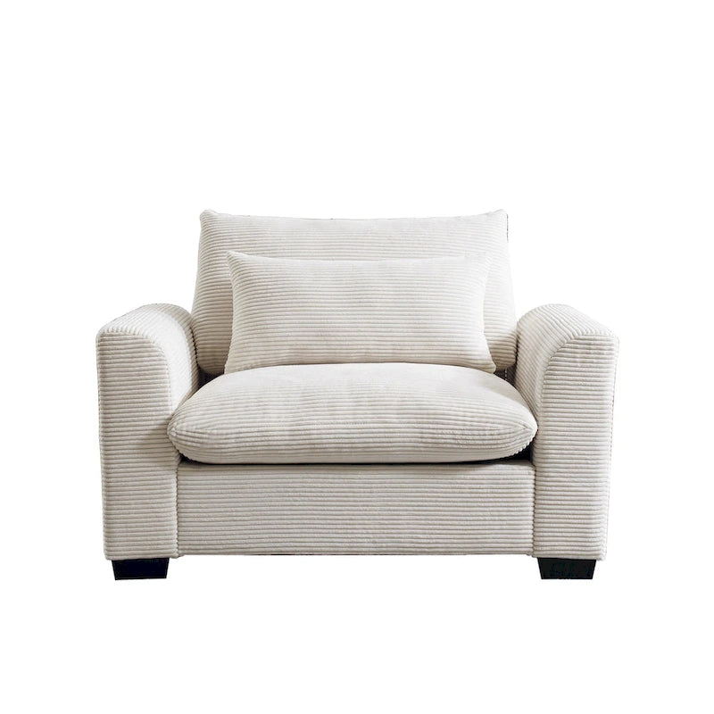 Fauteuil une place en velours côtelé avec coussin lombaire