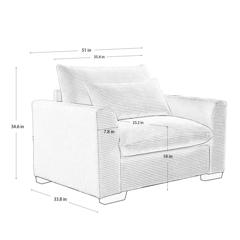 Fauteuil une place en velours côtelé avec coussin lombaire
