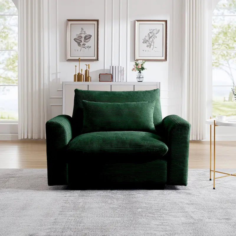 Fauteuil une place en velours côtelé avec coussin lombaire