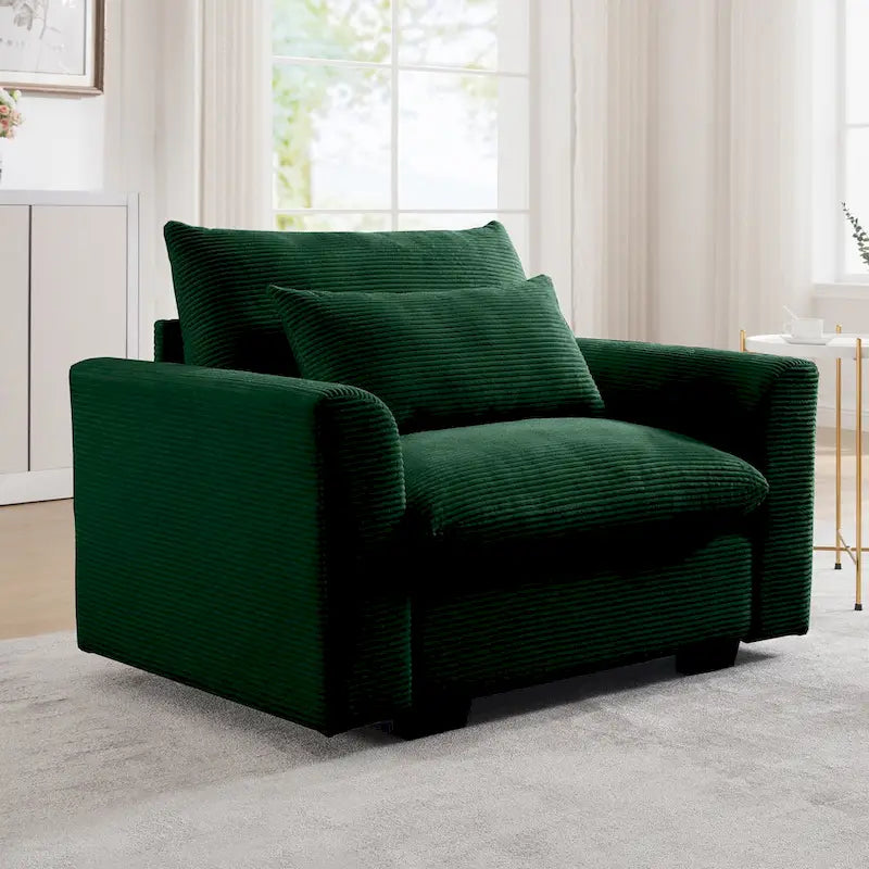 Fauteuil une place en velours côtelé avec coussin lombaire
