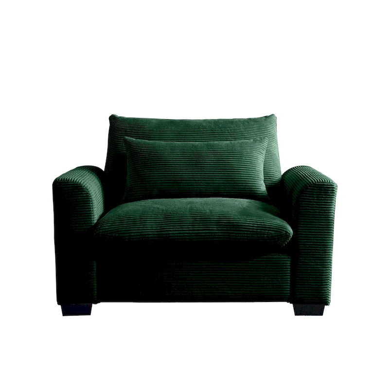 Fauteuil une place en velours côtelé avec coussin lombaire