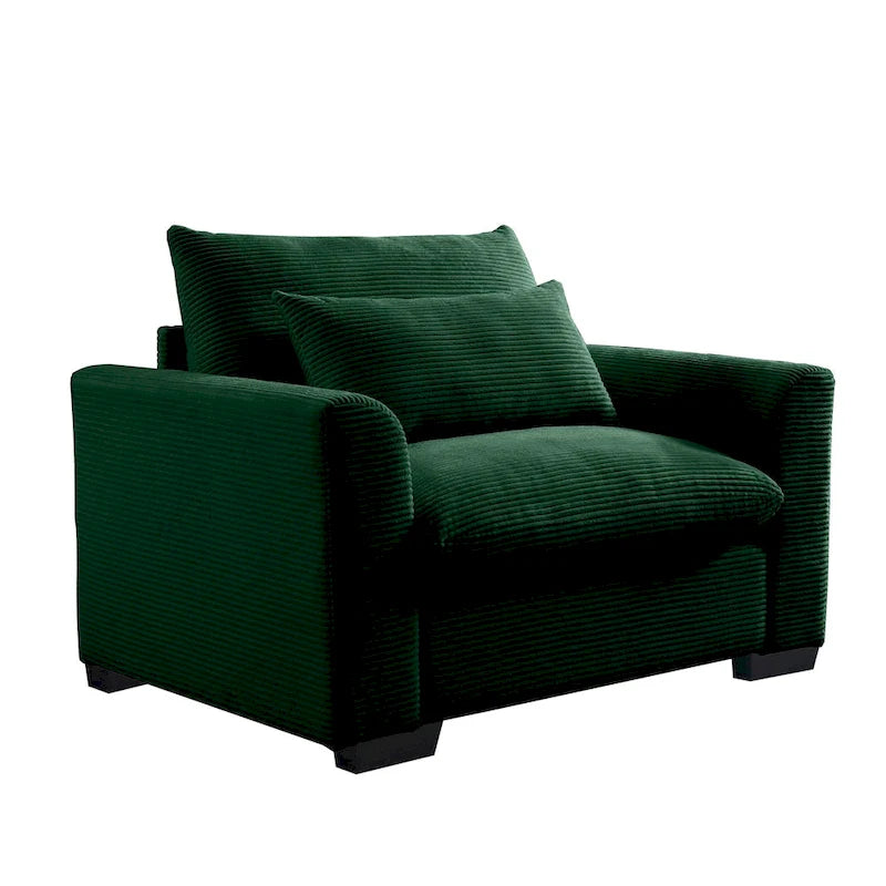 Fauteuil une place en velours côtelé avec coussin lombaire