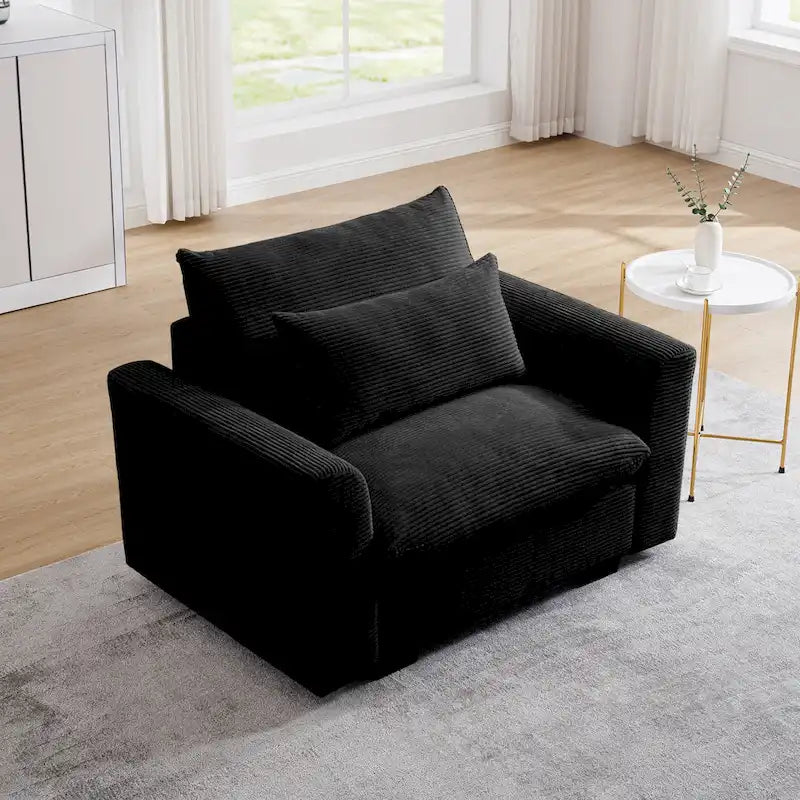 Fauteuil une place en velours côtelé avec coussin lombaire