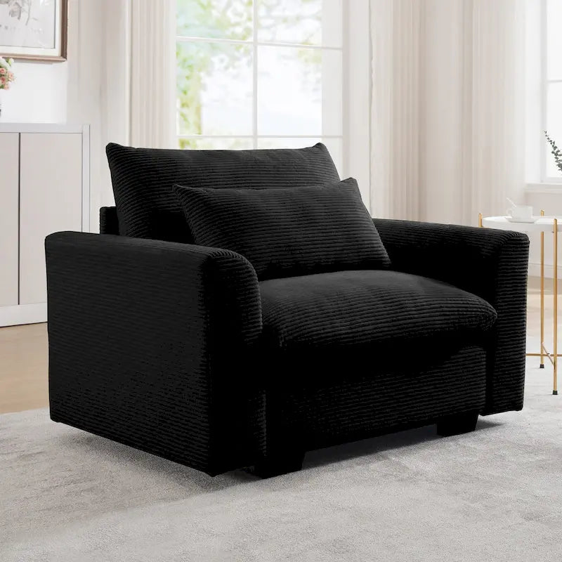 Fauteuil une place en velours côtelé avec coussin lombaire
