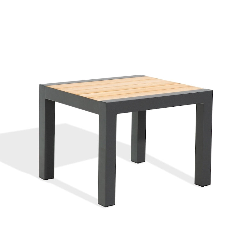 Table d'appoint d'extérieur en aluminium avec plateau en bois de teck