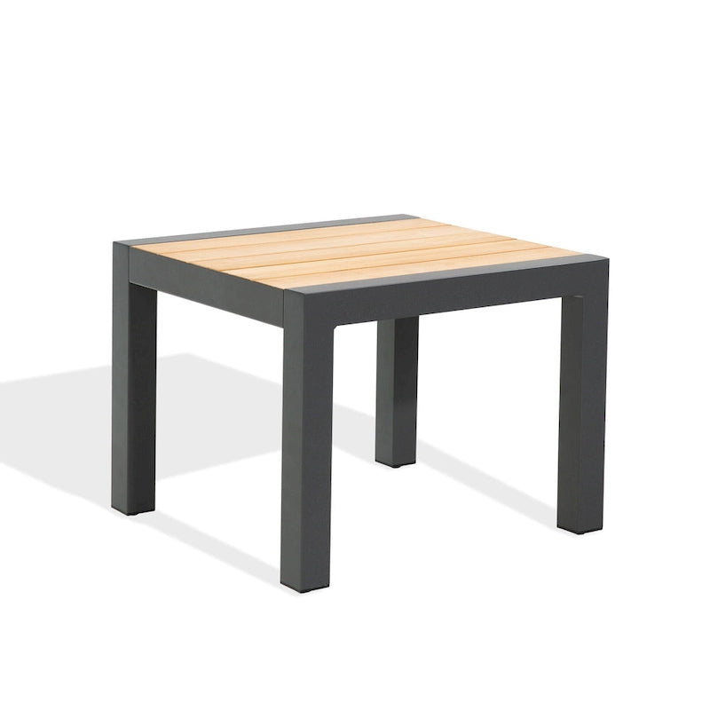 Outdoor Side Table Aluminum Patio End Table with Teak Wood