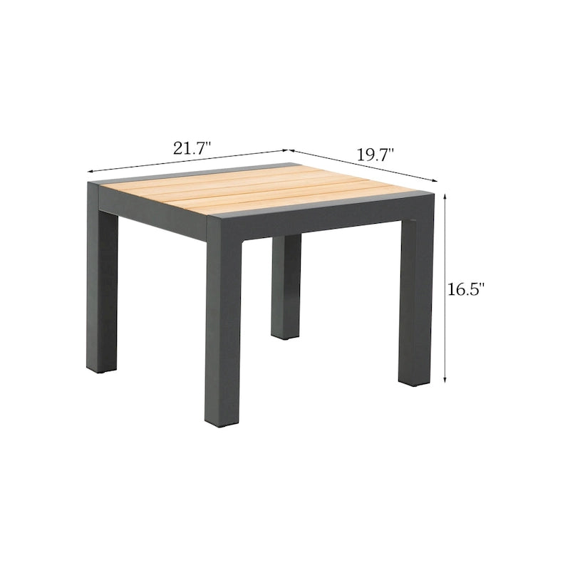 Table d'appoint d'extérieur en aluminium avec plateau en bois de teck