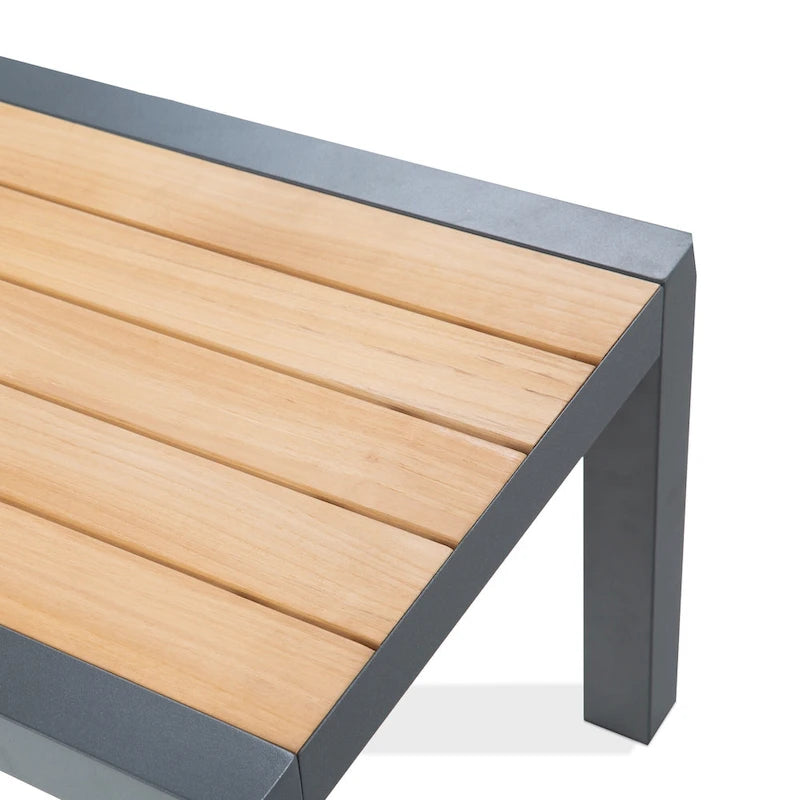 Table d'appoint d'extérieur en aluminium avec plateau en bois de teck