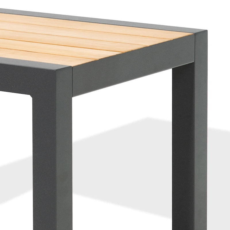 Table d'appoint d'extérieur en aluminium avec plateau en bois de teck