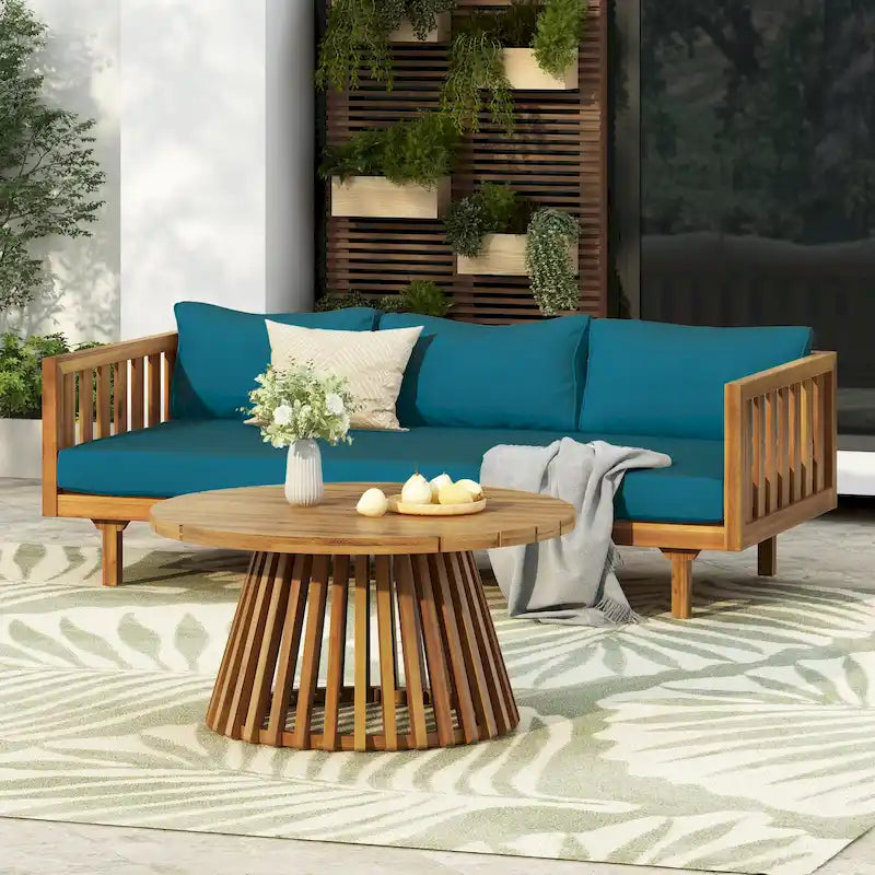 Christopher Knight Home - Ensemble mobilier de patio lit de repos 3 places Claremont + table en bois d'acacia
