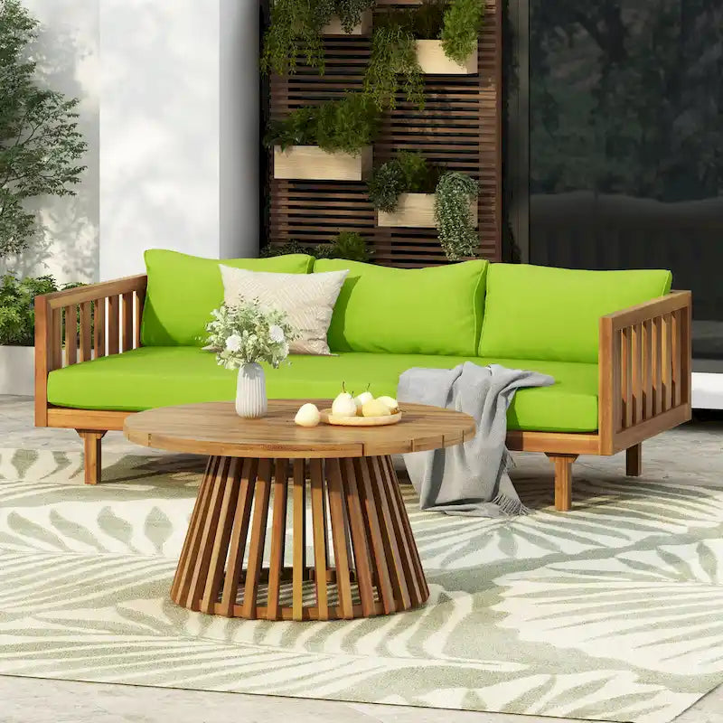 Christopher Knight Home - Ensemble mobilier de patio lit de repos 3 places Claremont + table en bois d'acacia