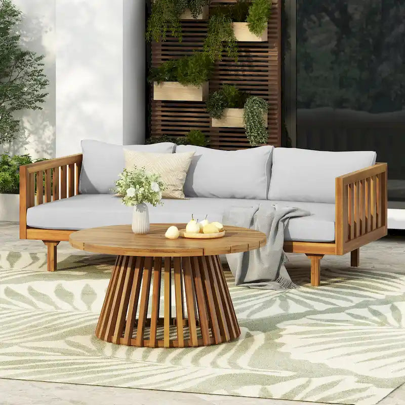 Christopher Knight Home - Ensemble mobilier de patio lit de repos 3 places Claremont + table en bois d'acacia