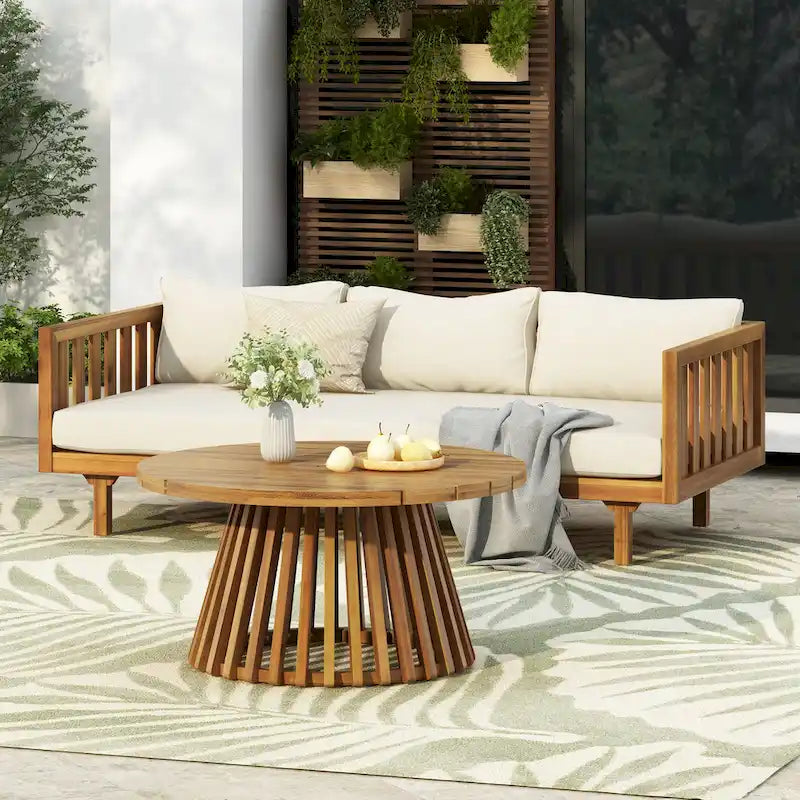 Christopher Knight Home - Ensemble mobilier de patio lit de repos 3 places Claremont + table en bois d'acacia