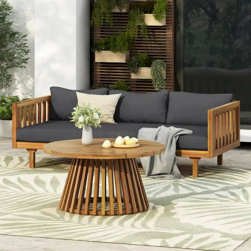 Christopher Knight Home - Ensemble mobilier de patio lit de repos 3 places Claremont + table en bois d'acacia