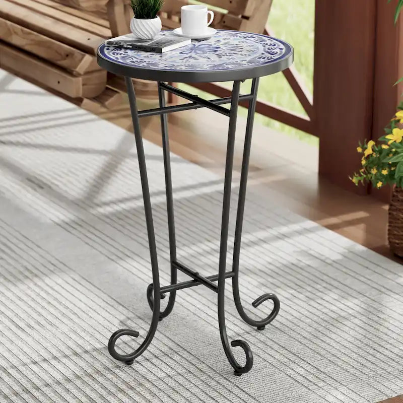 Christopher Knight Home - Table d'appoint d'extérieur Camille en carreaux de céramique et fer, style campagnard français