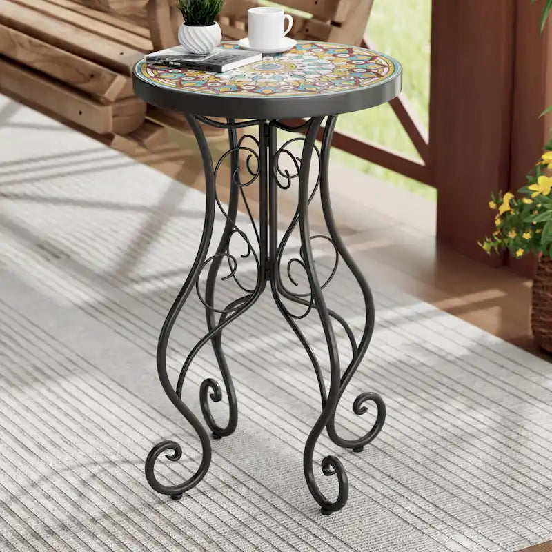 Christopher Knight Home - Table d'appoint d'extérieur Camille en carreaux de céramique et fer, style campagnard français