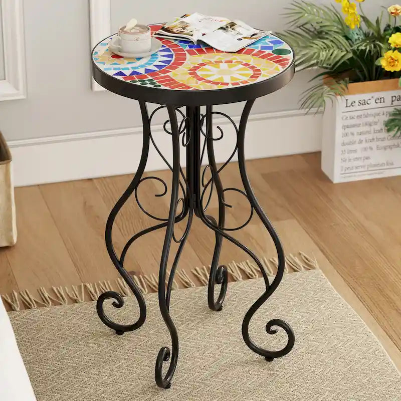 Christopher Knight Home - Table d'appoint d'extérieur Camille en carreaux de céramique et fer, style campagnard français