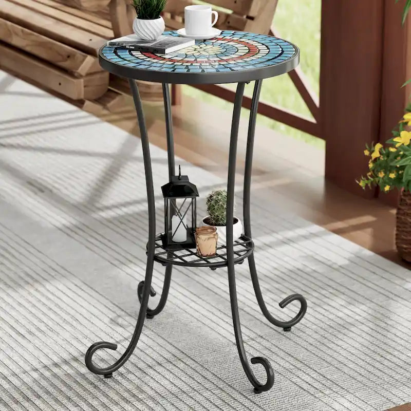Christopher Knight Home - Table d'appoint d'extérieur Camille en carreaux de céramique et fer, style campagnard français
