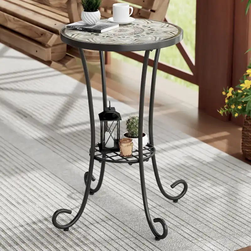 Christopher Knight Home - Table d'appoint d'extérieur Camille en carreaux de céramique et fer, style campagnard français