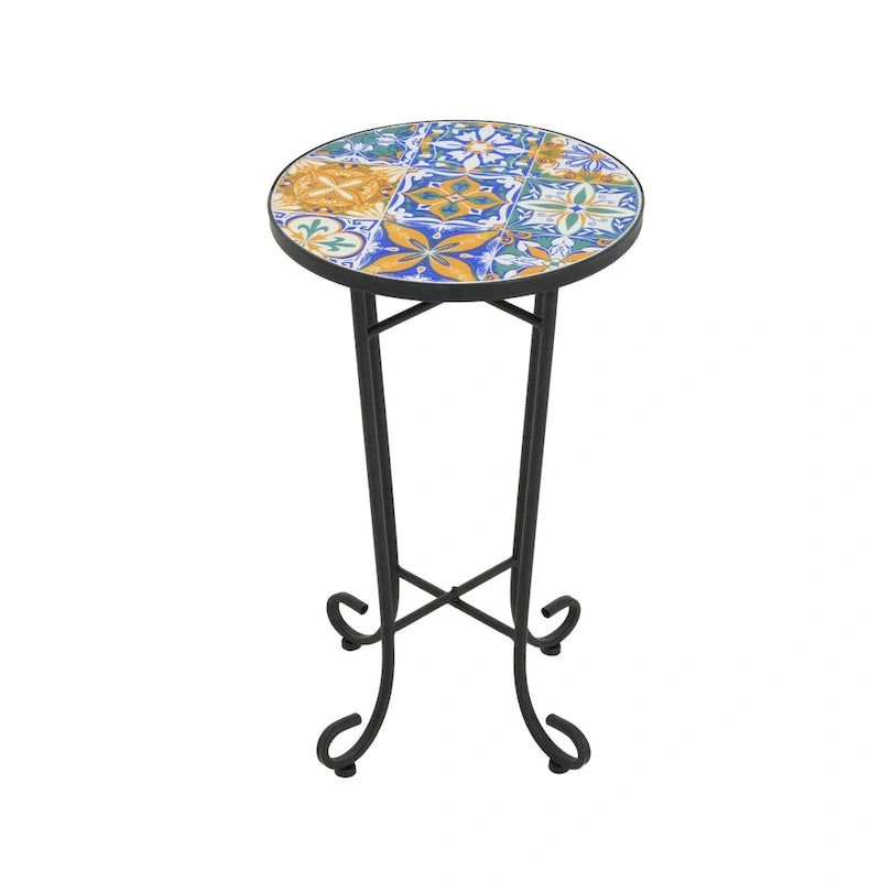 Christopher Knight Home - Table d'appoint d'extérieur Camille en carreaux de céramique et fer, style campagnard français