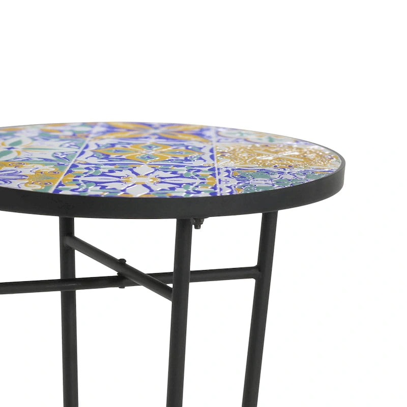Christopher Knight Home - Table d'appoint d'extérieur Camille en carreaux de céramique et fer, style campagnard français