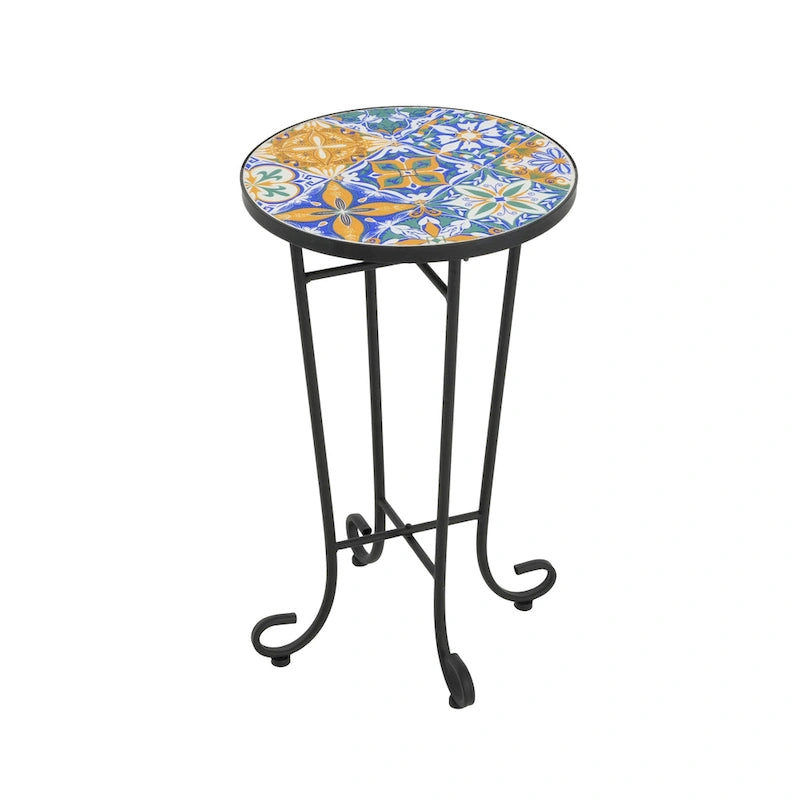 Christopher Knight Home - Table d'appoint d'extérieur Camille en carreaux de céramique et fer, style campagnard français