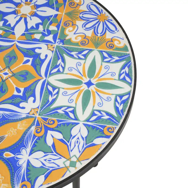 Christopher Knight Home - Table d'appoint d'extérieur Camille en carreaux de céramique et fer, style campagnard français