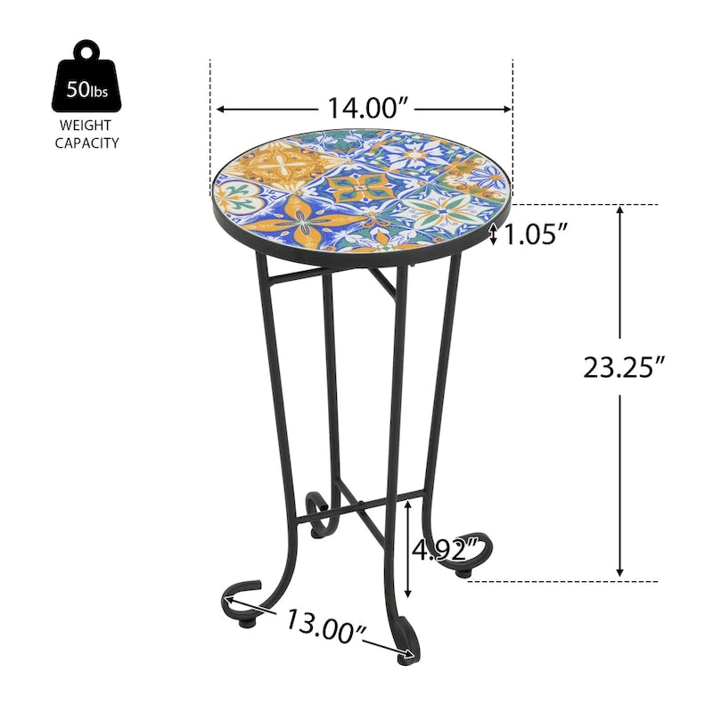 Christopher Knight Home - Table d'appoint d'extérieur Camille en carreaux de céramique et fer, style campagnard français
