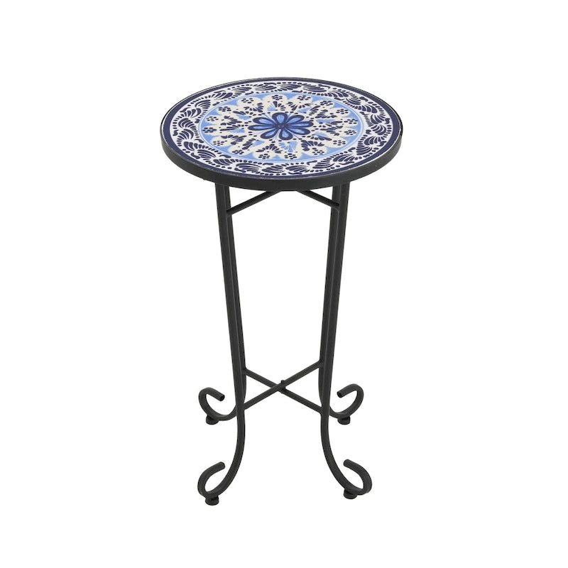 Christopher Knight Home - Table d'appoint d'extérieur Camille en carreaux de céramique et fer, style campagnard français