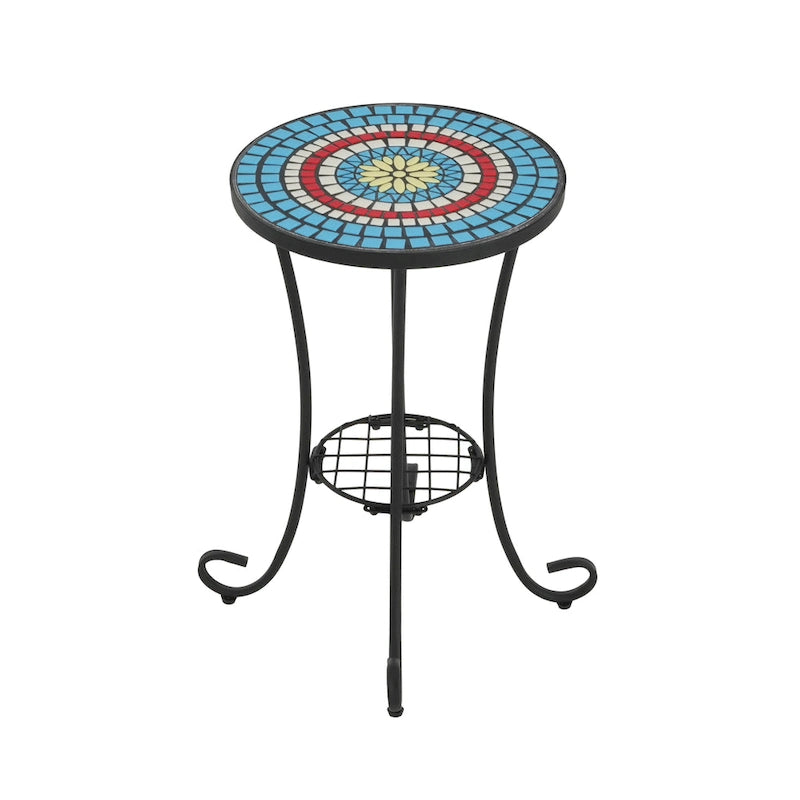 Christopher Knight Home - Table d'appoint d'extérieur Camille en carreaux de céramique et fer, style campagnard français