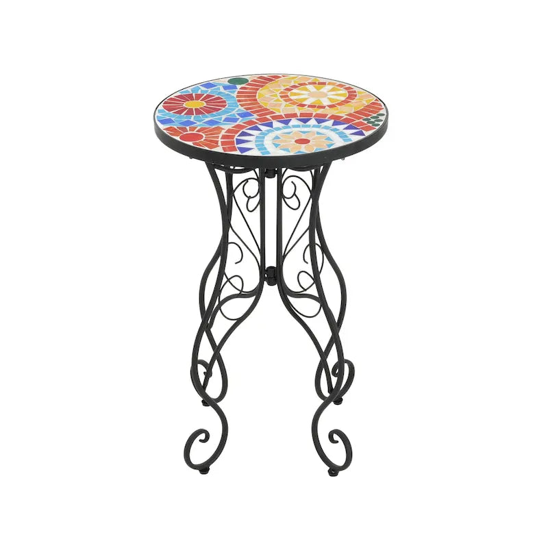 Christopher Knight Home - Table d'appoint d'extérieur Camille en carreaux de céramique et fer, style campagnard français