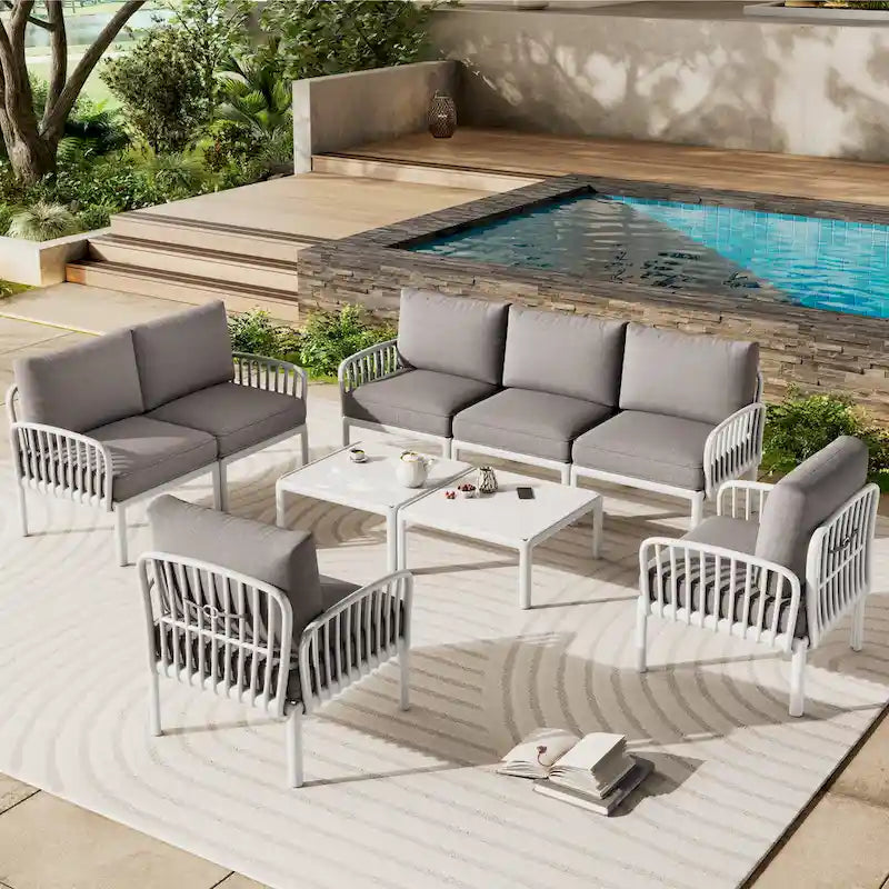 Christopher Knight Home - Canapé d'angle d'extérieur 5 places Ashton avec deux tables basses, assise profonde et coussins moelleux