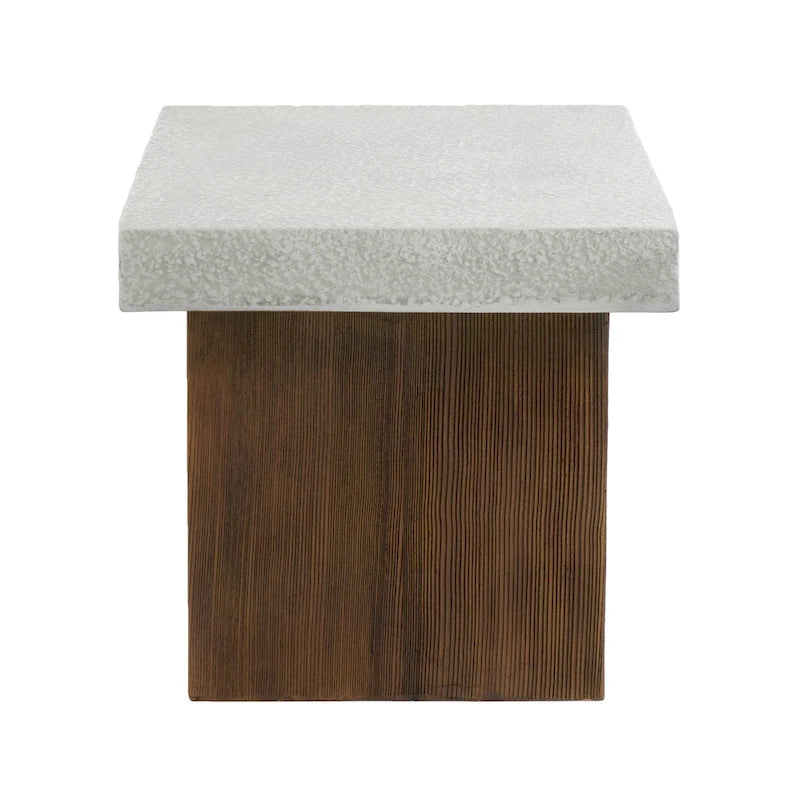Christopher Knight Home - Table d'appoint Mirod pour l'intérieur et l'extérieur en MGO avec plateau effet pierre et cadre en bois naturel