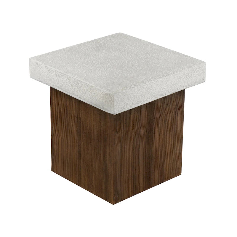 Christopher Knight Home - Table d'appoint Mirod pour l'intérieur et l'extérieur en MGO avec plateau effet pierre et cadre en bois naturel