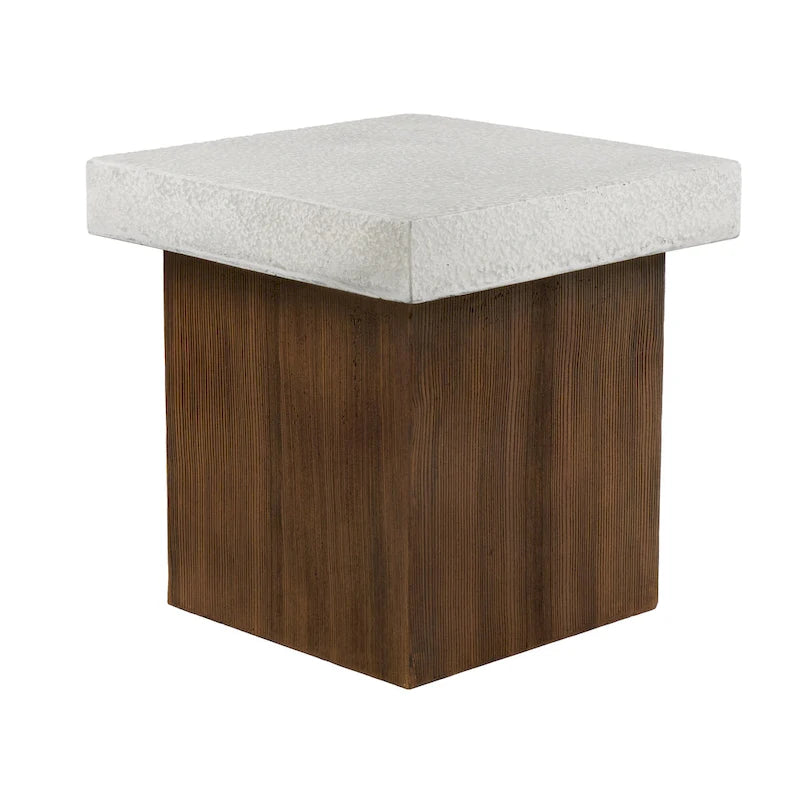 Christopher Knight Home - Table d'appoint Mirod pour l'intérieur et l'extérieur en MGO avec plateau effet pierre et cadre en bois naturel