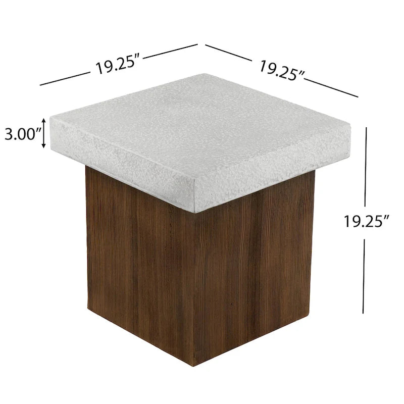 Christopher Knight Home - Table d'appoint Mirod pour l'intérieur et l'extérieur en MGO avec plateau effet pierre et cadre en bois naturel