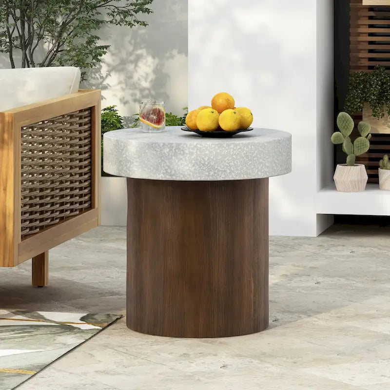 Christopher Knight Home - Table d'appoint Mirod pour l'intérieur et l'extérieur en MGO avec plateau effet pierre et cadre en bois naturel