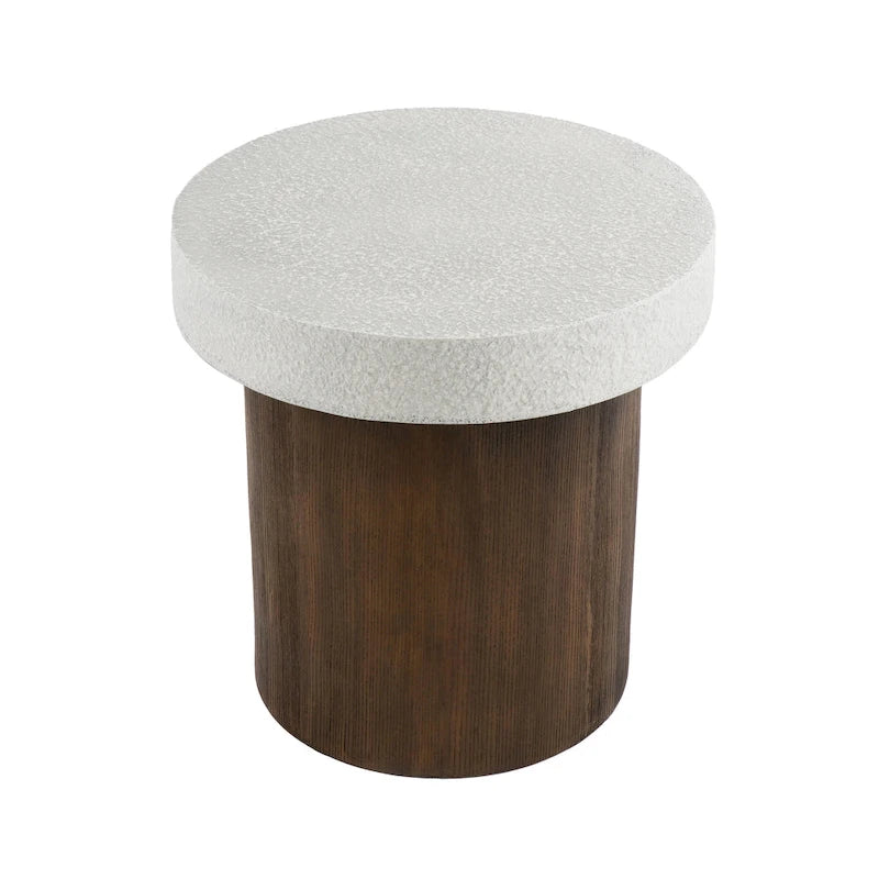 Christopher Knight Home - Table d'appoint Mirod pour l'intérieur et l'extérieur en MGO avec plateau effet pierre et cadre en bois naturel