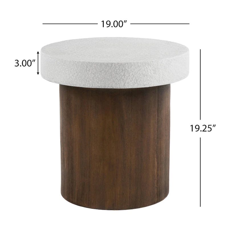 Christopher Knight Home - Table d'appoint Mirod pour l'intérieur et l'extérieur en MGO avec plateau effet pierre et cadre en bois naturel
