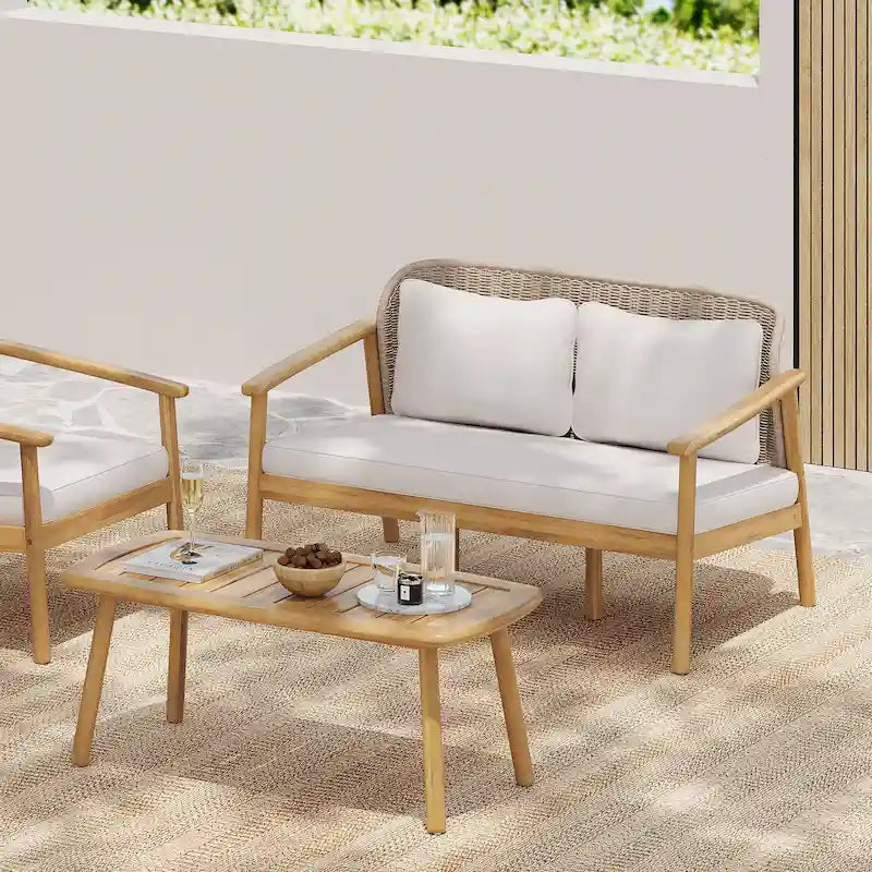 Christopher Knight Home - Ensemble de conversation Camille 2 pièces d'extérieur en bois d'acacia avec dossier en corde tressée et table basse