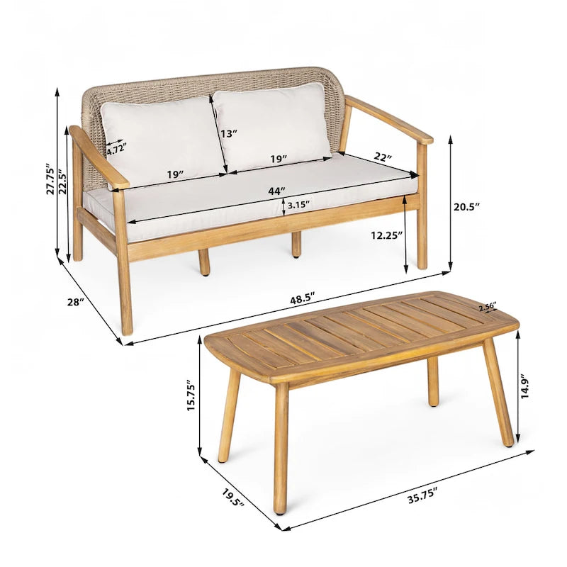 Christopher Knight Home - Ensemble de conversation Camille 2 pièces d'extérieur en bois d'acacia avec dossier en corde tressée et table basse