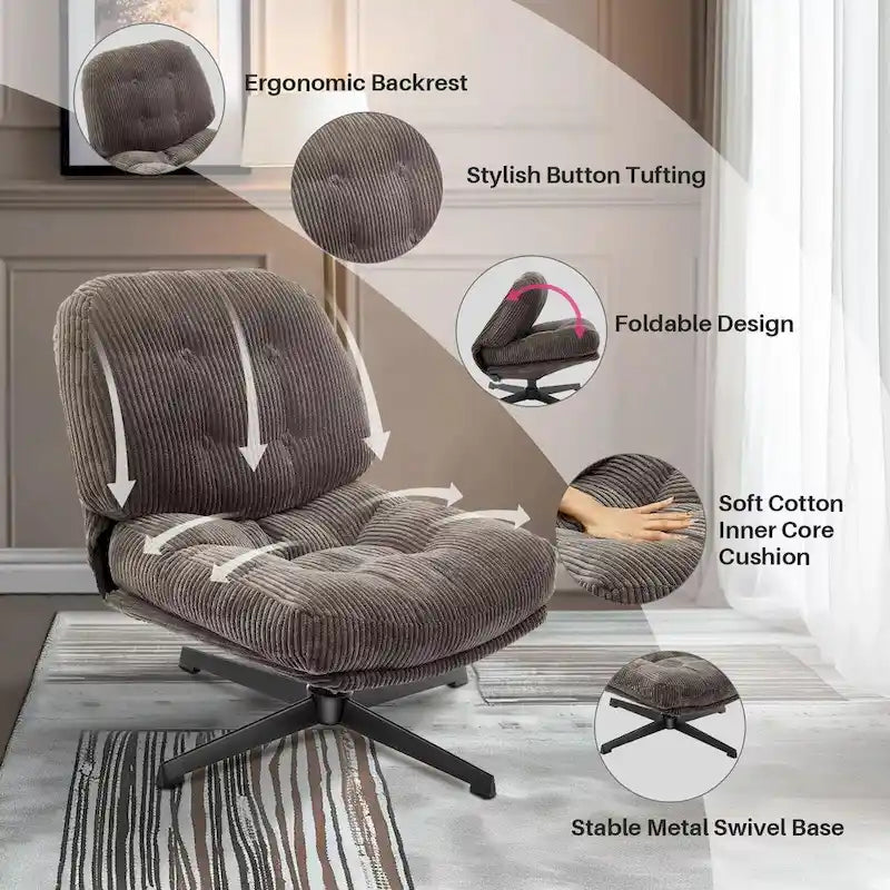 Fauteuil pivotant d'appoint en velours côtelé de haute qualité